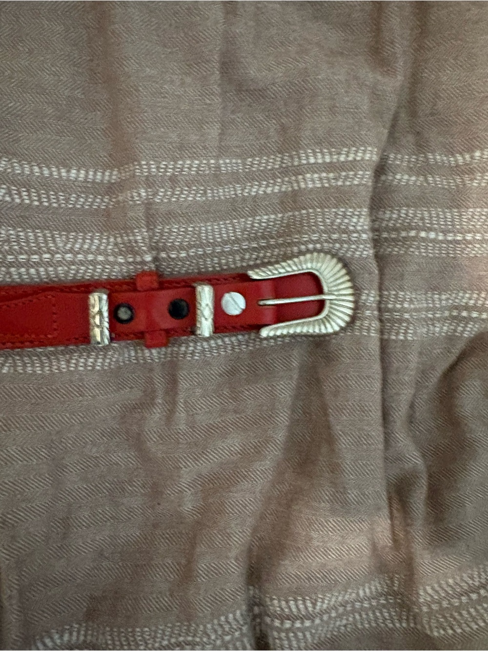 Red Western-Style Leather Belt with Silver Buckle